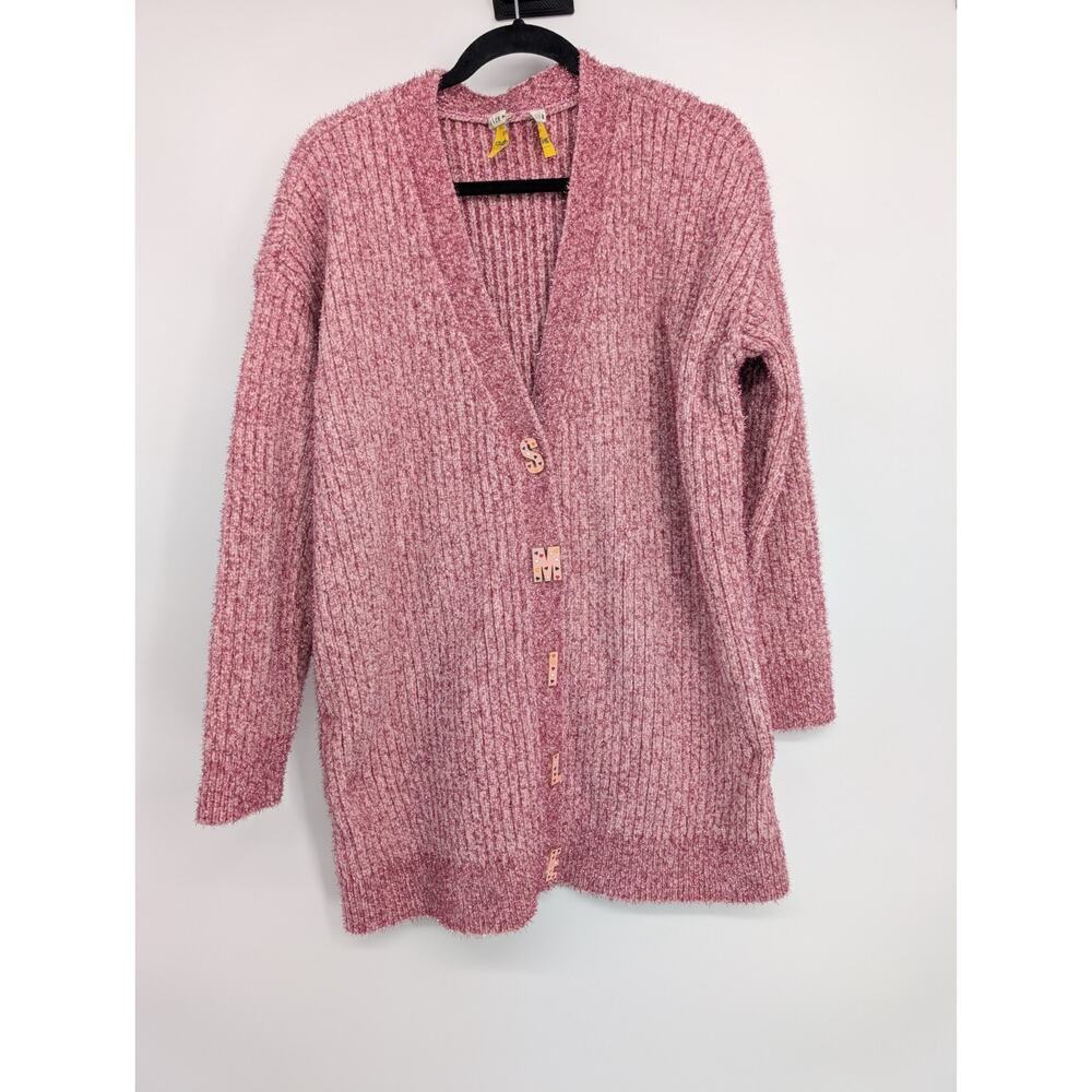 NWOT Alice + Olivia Metallic Smile Button Oversize Grandpa Cardigan Sz S/M Pink